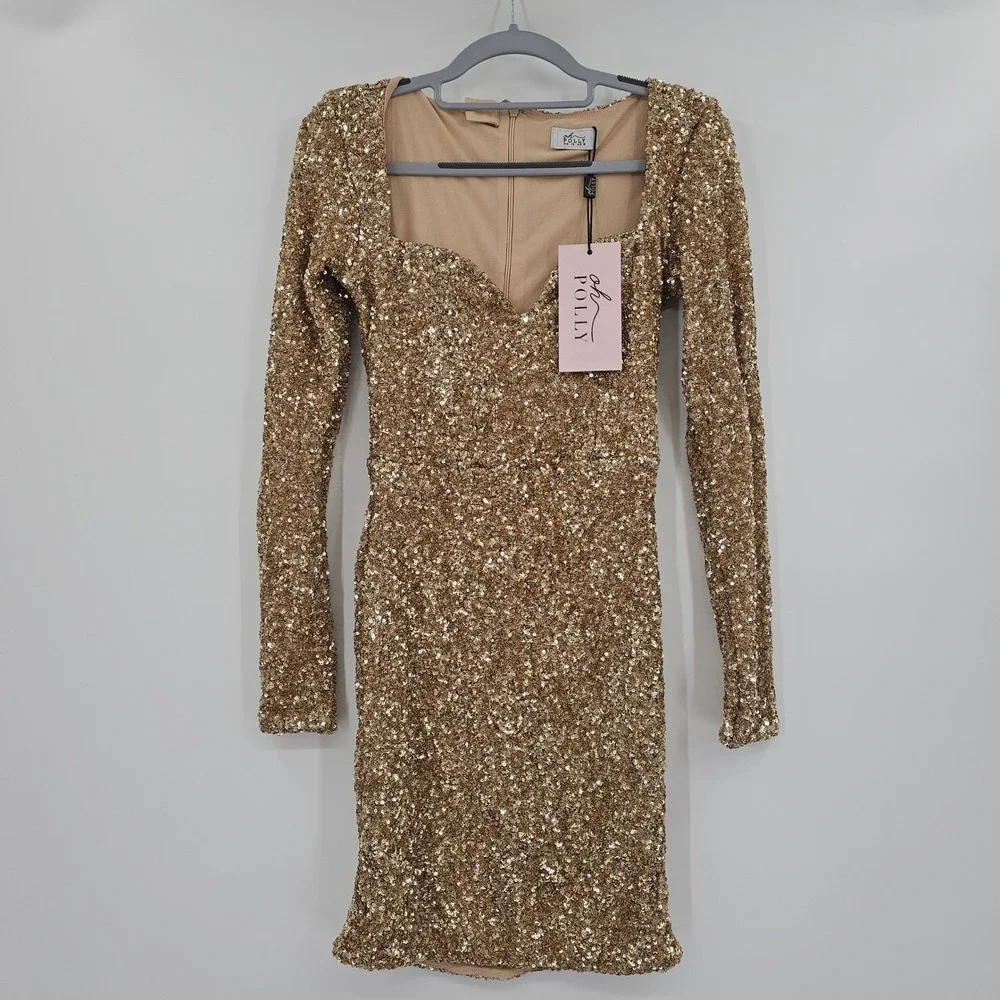 oh polly gold dress Embellished Bandeau-Neck Strapless Gown in Rose Gold - 2